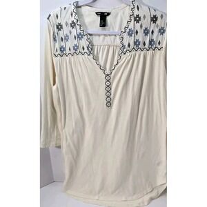Basic H&M Women's‎ Size Small Ivory Embroidered 3/4 Sleeve V neck Pullover Tunic